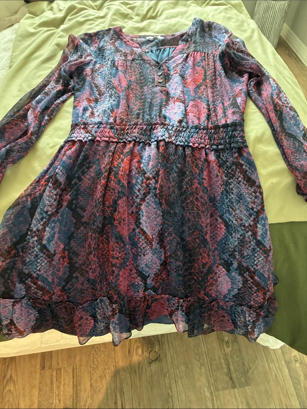 WomensPink & Blue Snake-Print Long Sleeve Dress